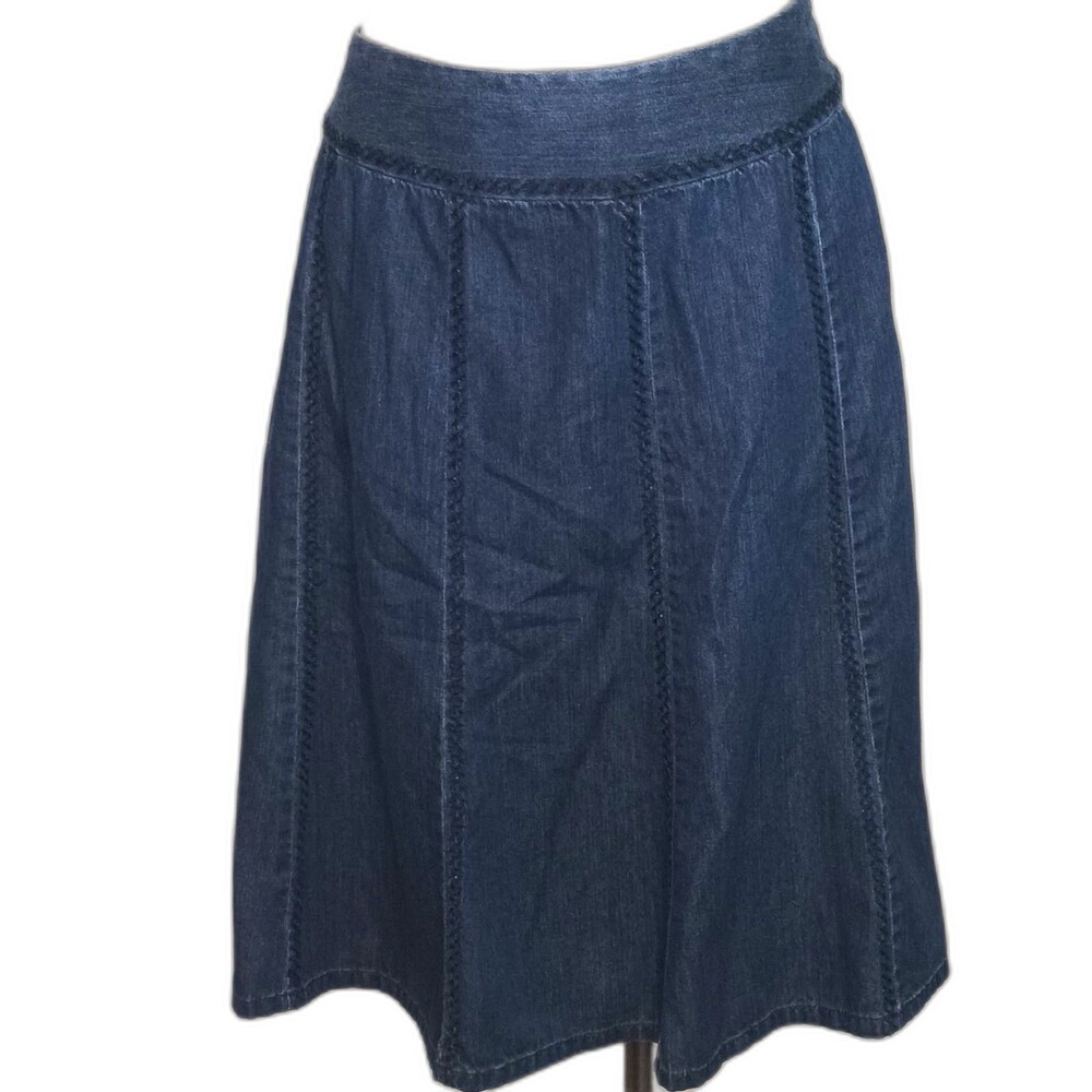 Liz Claiborne Skirt Womens 18W Blue Denim A Line Knee Length Modest Embroidered